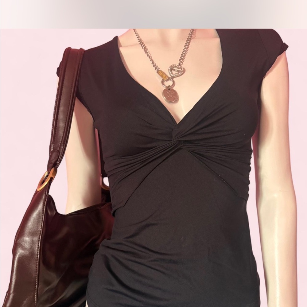 Black Twisted V-Neck Women's Top